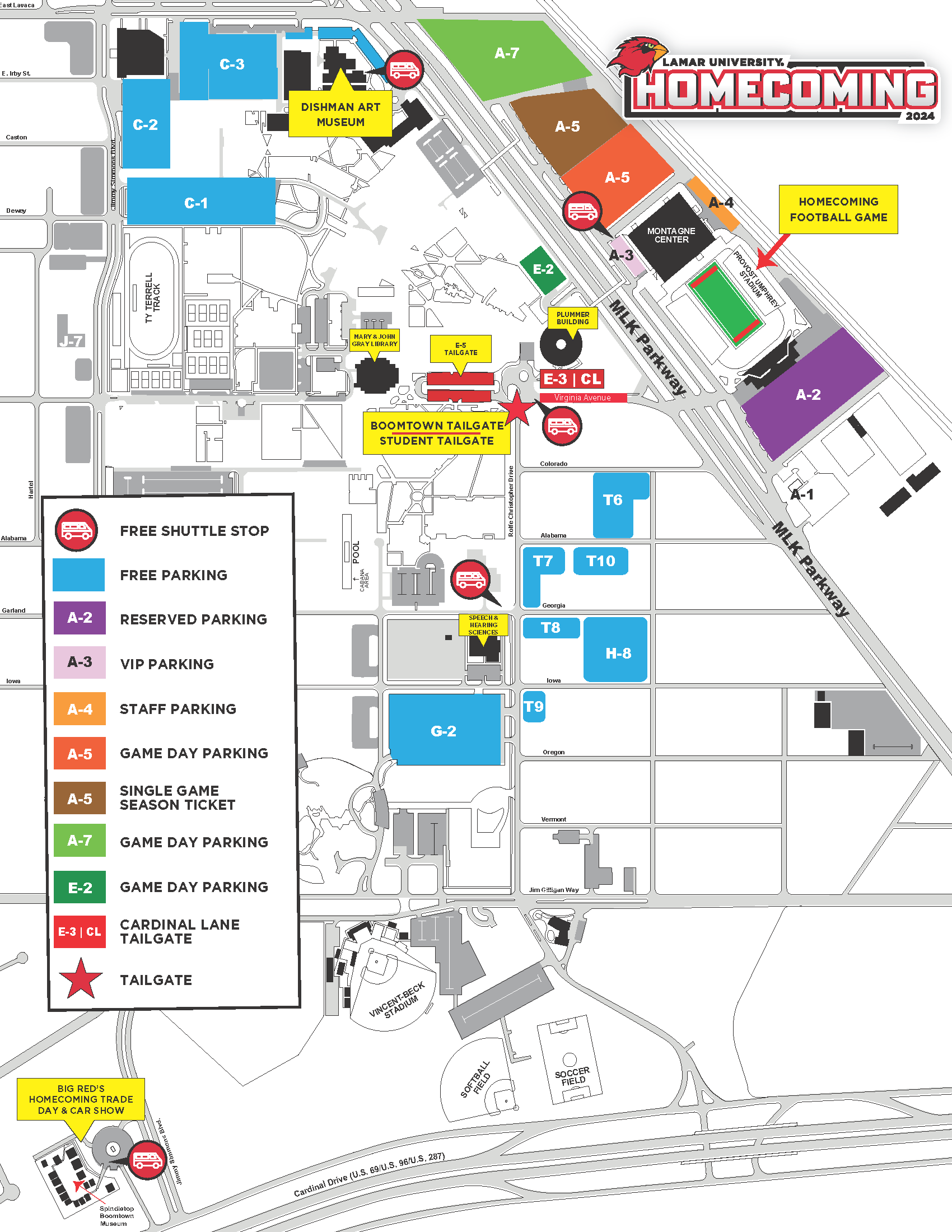 Homecoming Parking and Event Map