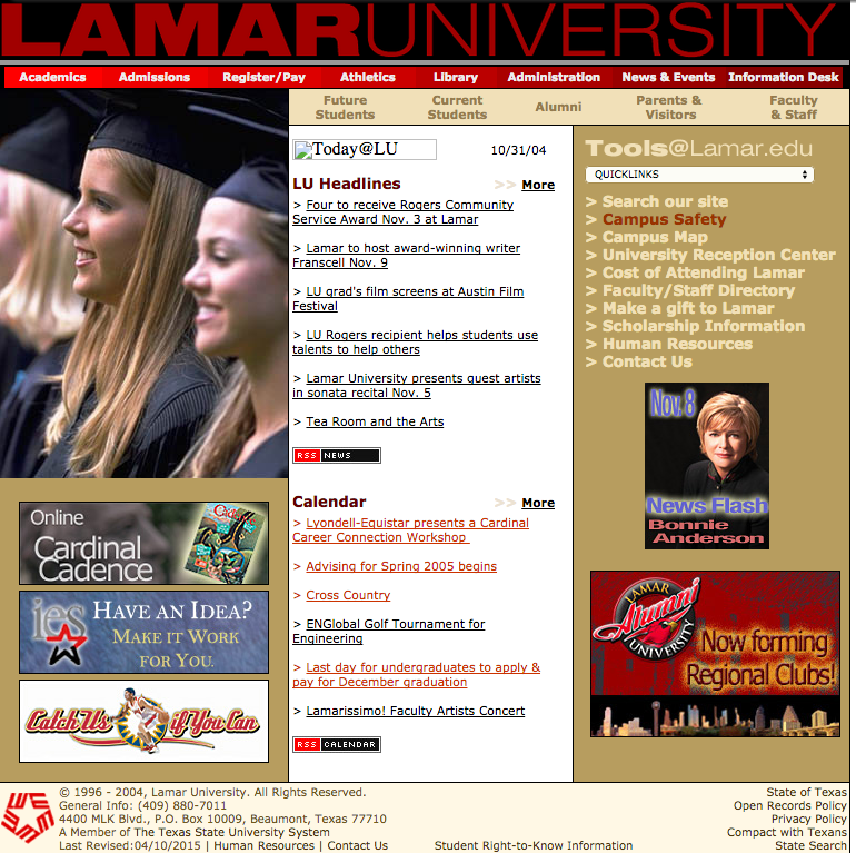 LU Homepage Design Archive Lamar University