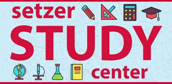 Setzer Study Center, image with educational icons of learning supplies