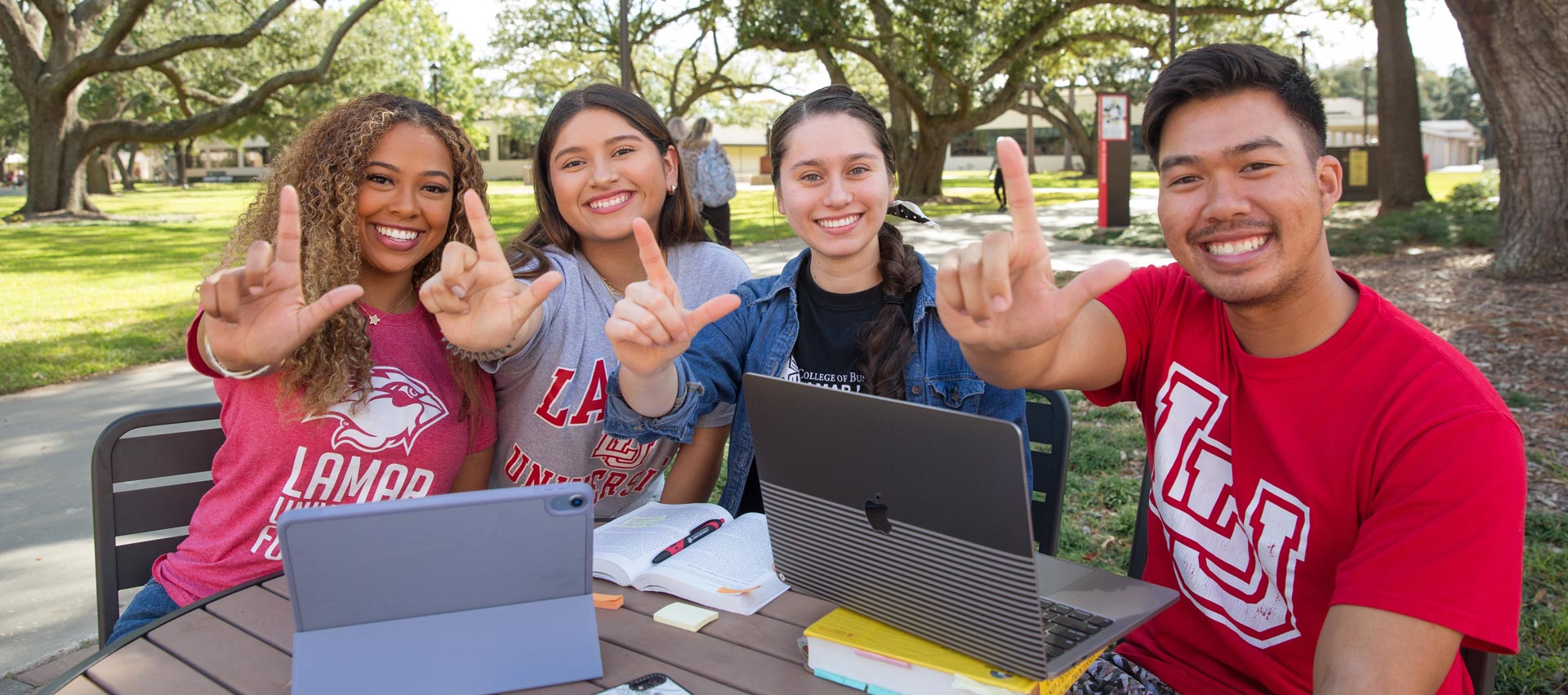 lamar university students in the quad